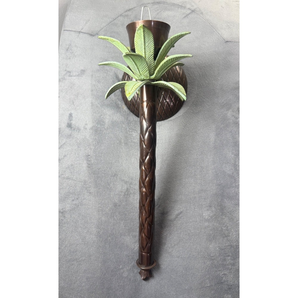 Tropical Palm Tree Wall Sconce Candle Holder Bronze Green Verdigris Decor